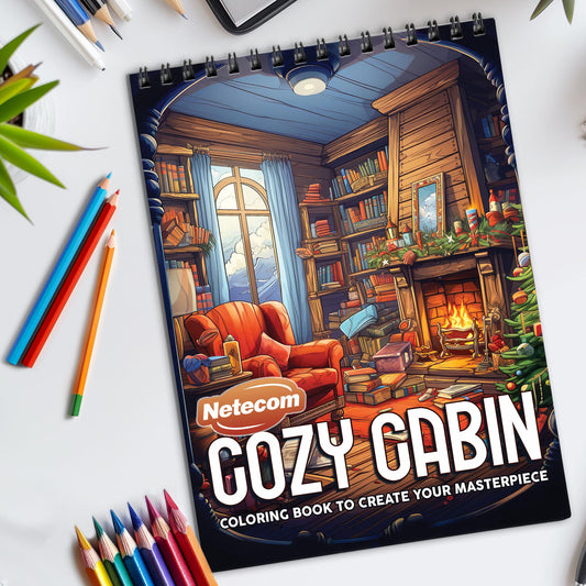 Cozy Cabins Spiral Bound Coloring Book, Serene Cabin Scenes for a Relaxing and Rustic Coloring Experience, Ideal for Those Seeking Tranquility