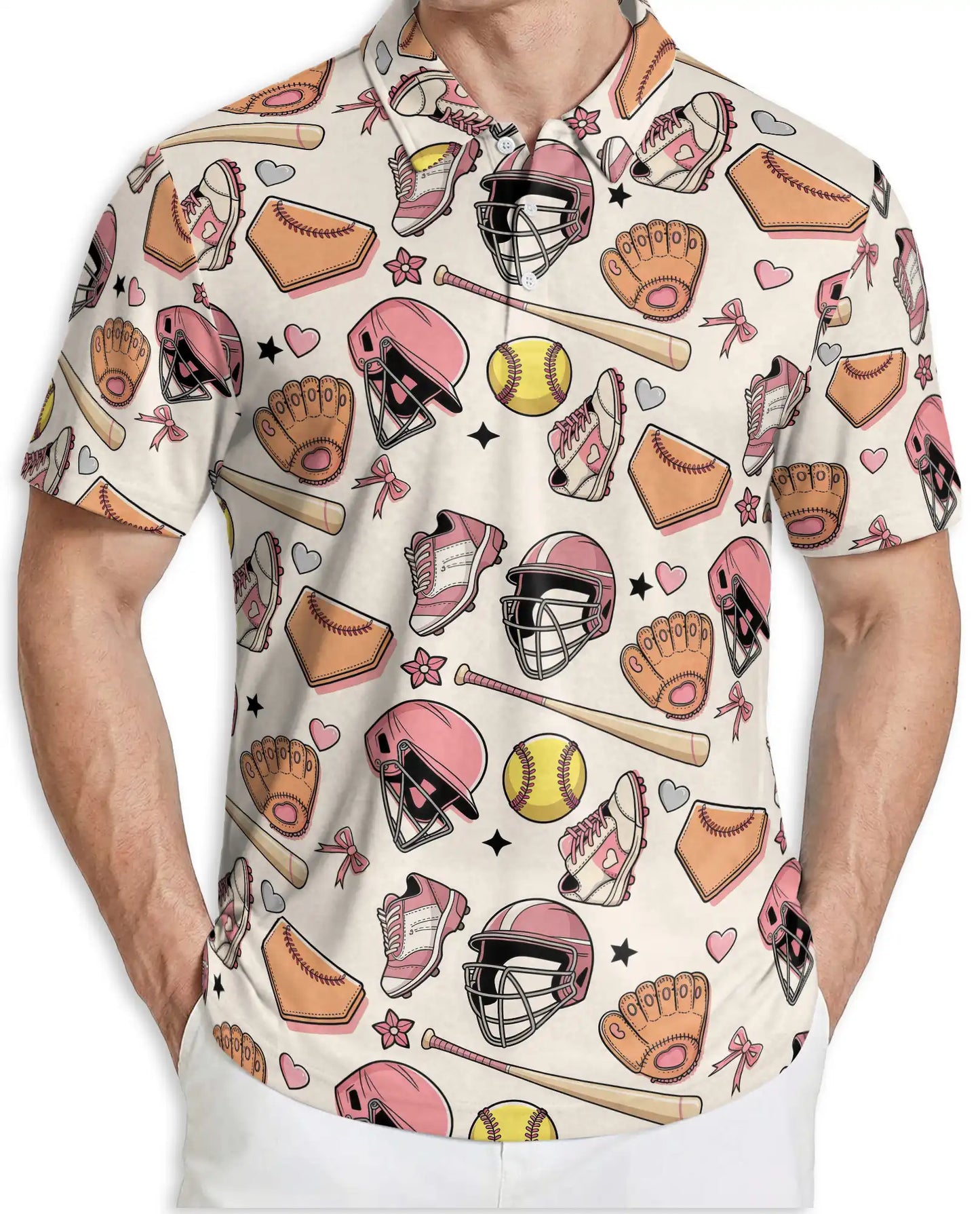 Pink Softball Polo Shirt for Men- Softball Fastpitch Pattern | Netecom