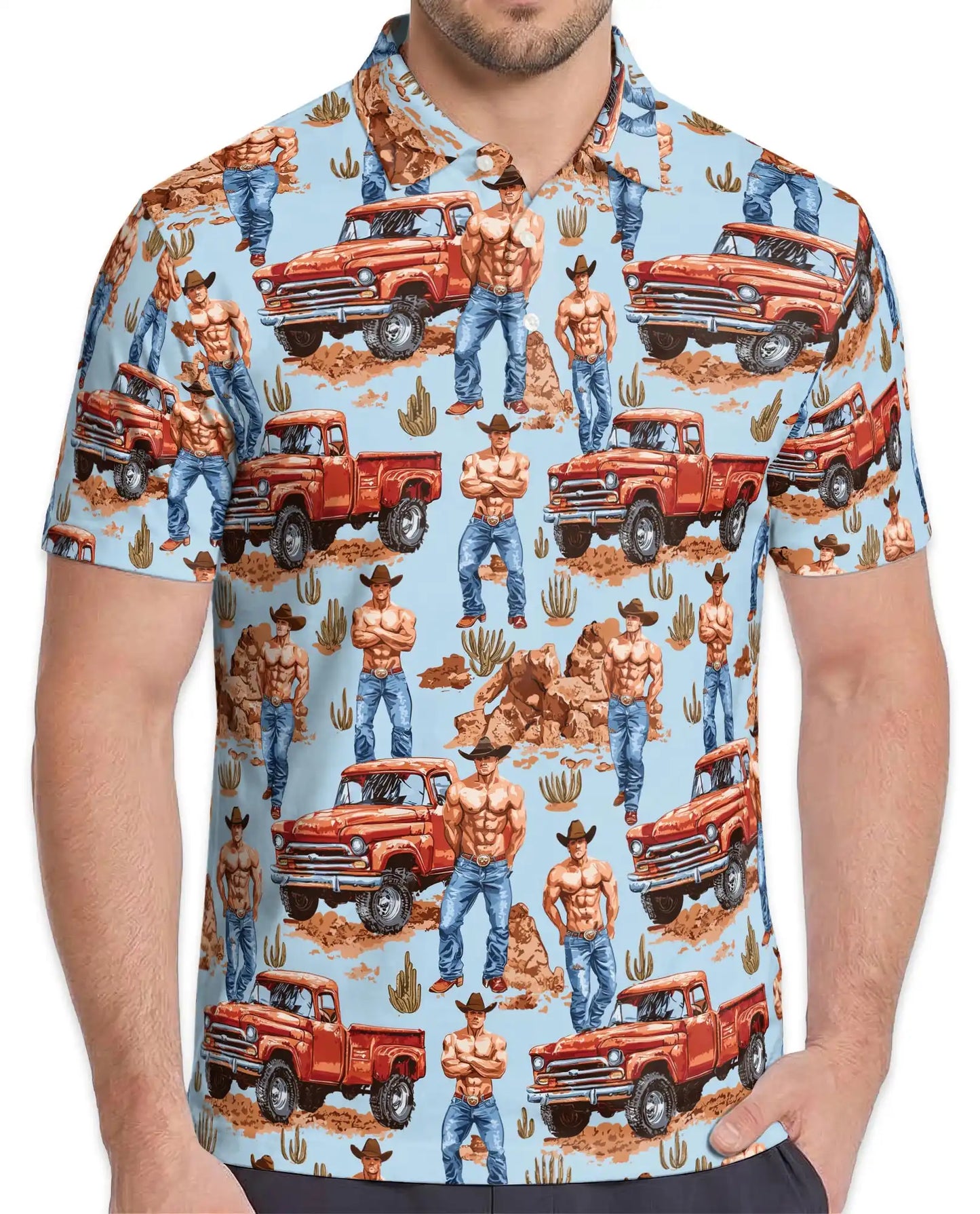Cowboy Truck Western 3D Polo Shirt for Men | Netecom