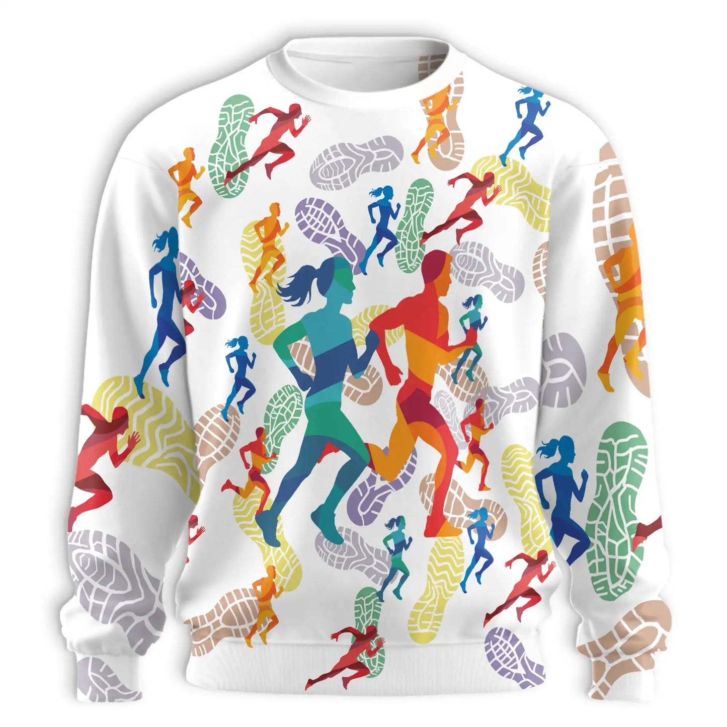 Colorful Running Marathon Sweatshirt, 3D All Over Print Vibrant Runner Crewneck Pullover for Men Women, Marathon Runner Gift - Netecom