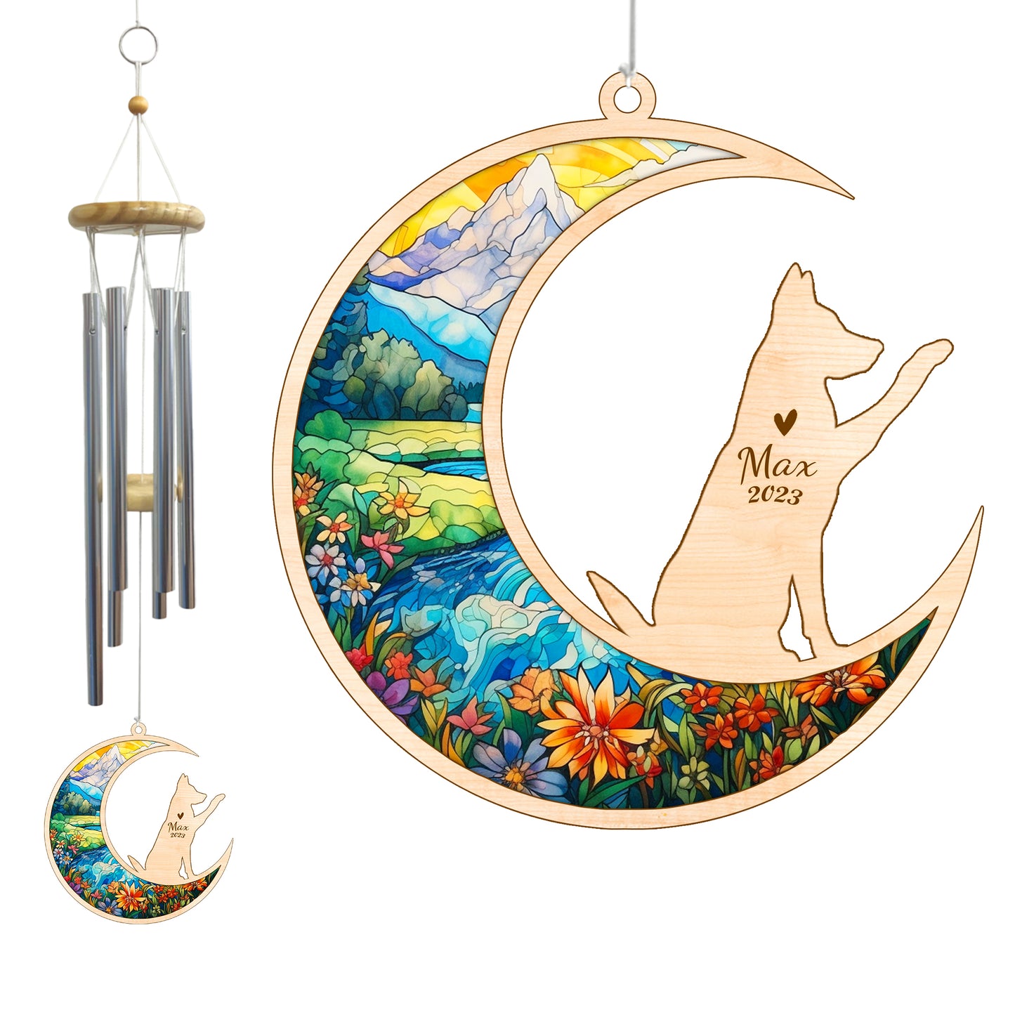 Netecom German Shepherd Dog Wind Chimes Memorial, Personalized Pet Memorial Wind Chimes for Dog Suncatcher, Dog Loss Memorial Ornament, Loss of Pet Sympathy Gift, Remembrance Windchime Outside Garden Decor