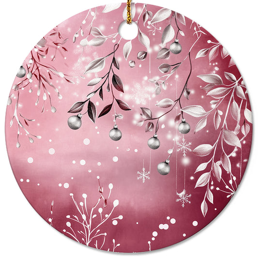 Netecom Elegant Pink Ornament, Ceramic Silver Holly Berries and Baubles Keepsake Ornament for Xmas Tree Decorations, Gifts for Holiday, Party, Home Decor