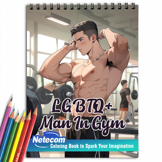 LGBTQ+ Man In Gym Spiral Bound Coloring Book, Journey into a World of Health, Happiness, and Inclusivity with 30 Artistic Coloring Pages Inspired by Gym Experiences.