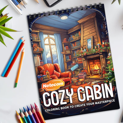 Cozy Cabin Spiral Bound Coloring Book, Serene Cabin Scenes for a Relaxing Retreat, Great for Nature Lovers and Those Seeking Peaceful Escapes