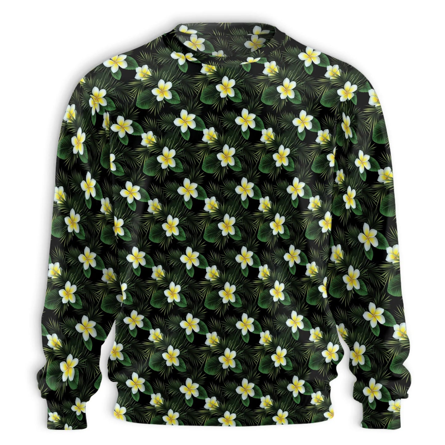 White Plumeria Pattern Sweatshirt, 3D All Over Print Tropical Floral Crewneck Pullover for Men Women, Plumeria Lover Gift - Netecom