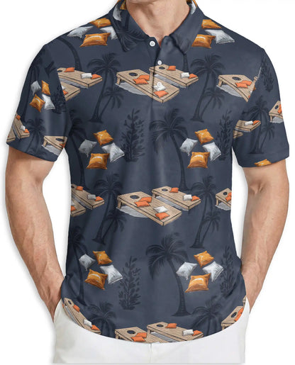 Cornhole Tropical 3D Polo Shirt for Men – Backyard Game Summer Style | Netecom