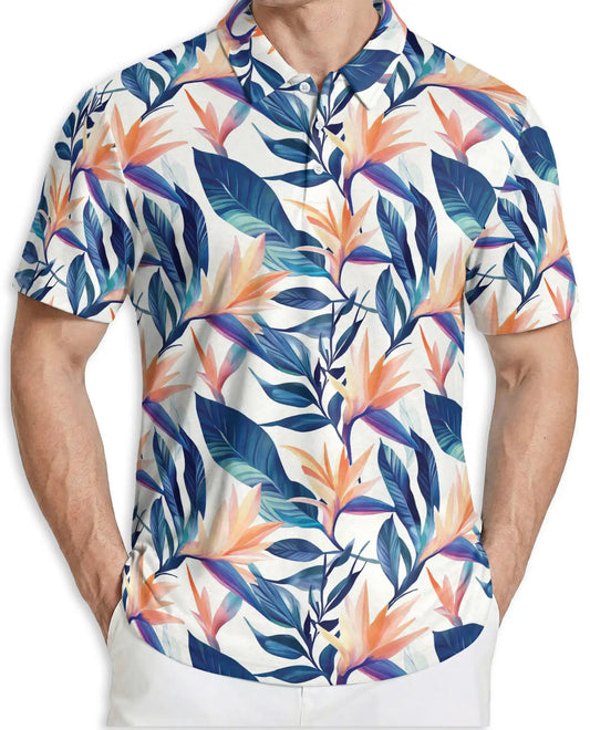Bird of Paradise Polo Shirt – Tropical Floral Print | Netecom