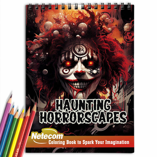 Haunting Horrorscapes Spiral Bound Coloring Book, Embark on a Bone-Chilling Journey Through Haunting Horrorscapes in this Coloring Book