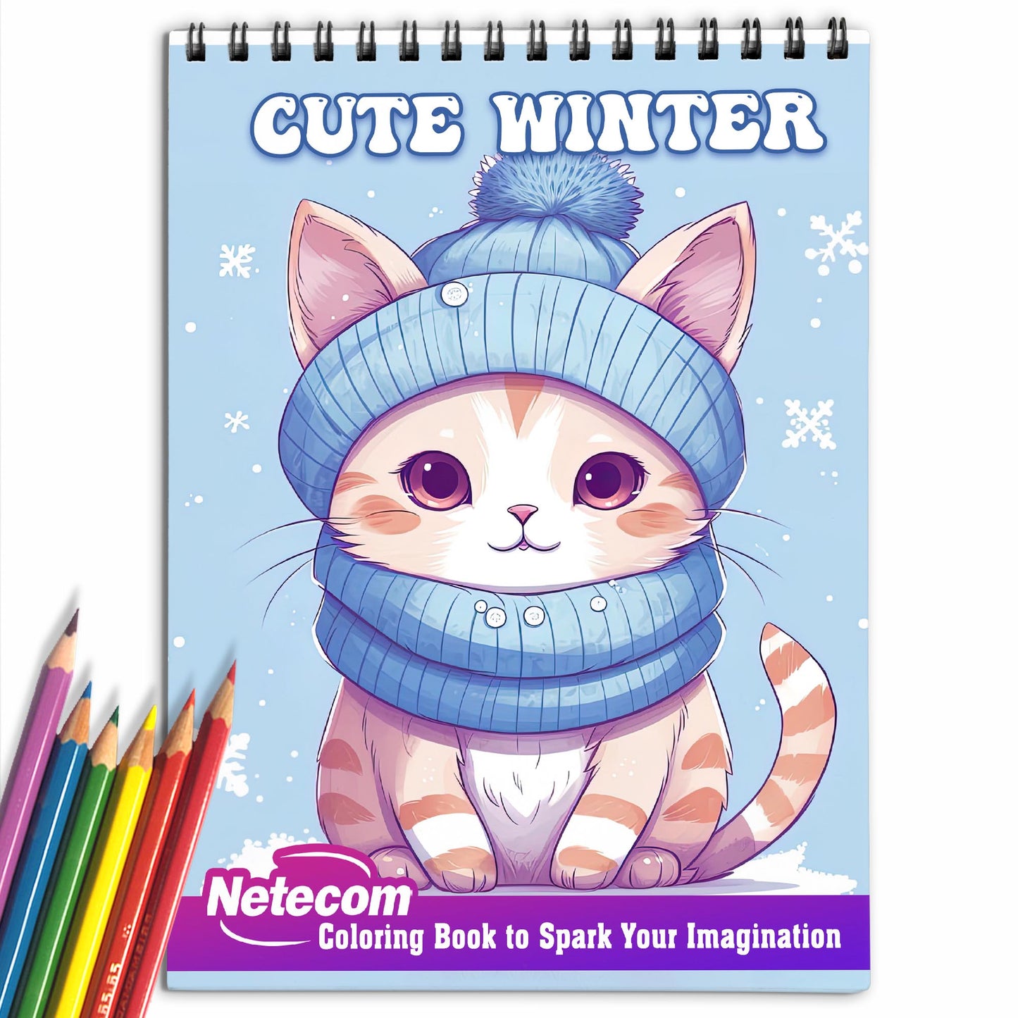 Cute Winter Spiral Bound Coloring Book, Explore 30 Intriguing Coloring Pages, Depicting Cute Winter Scenes with Adorable Animal Companions