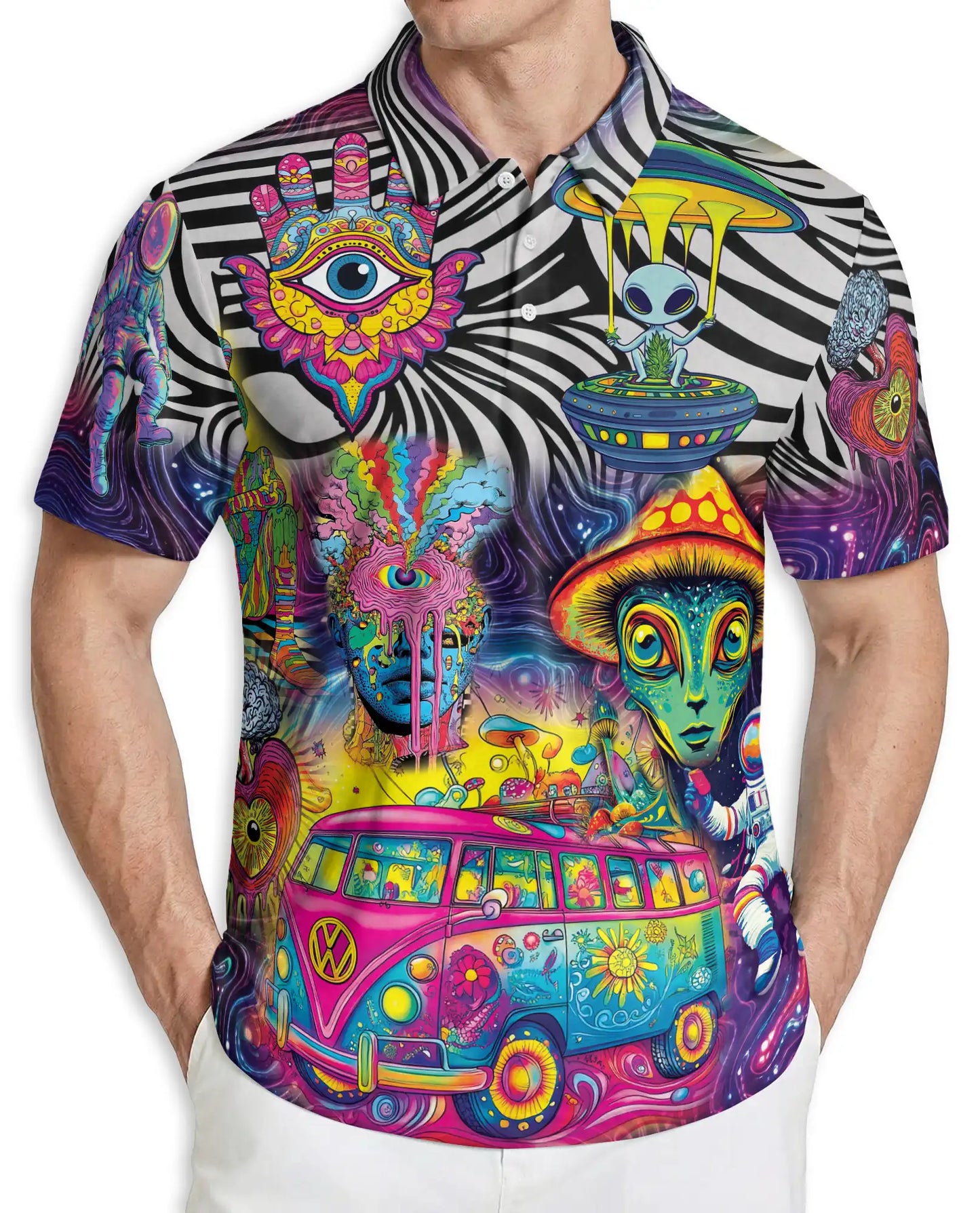 Psychedelic Alien Polo Shirt – Trippy Hippie Print | Netecom