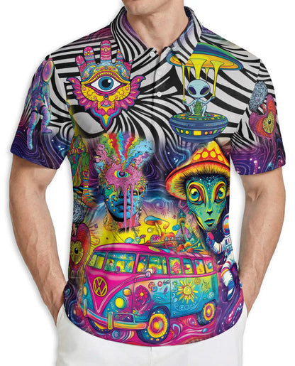 Psychedelic Alien Polo Shirt – Trippy Hippie Print | Netecom