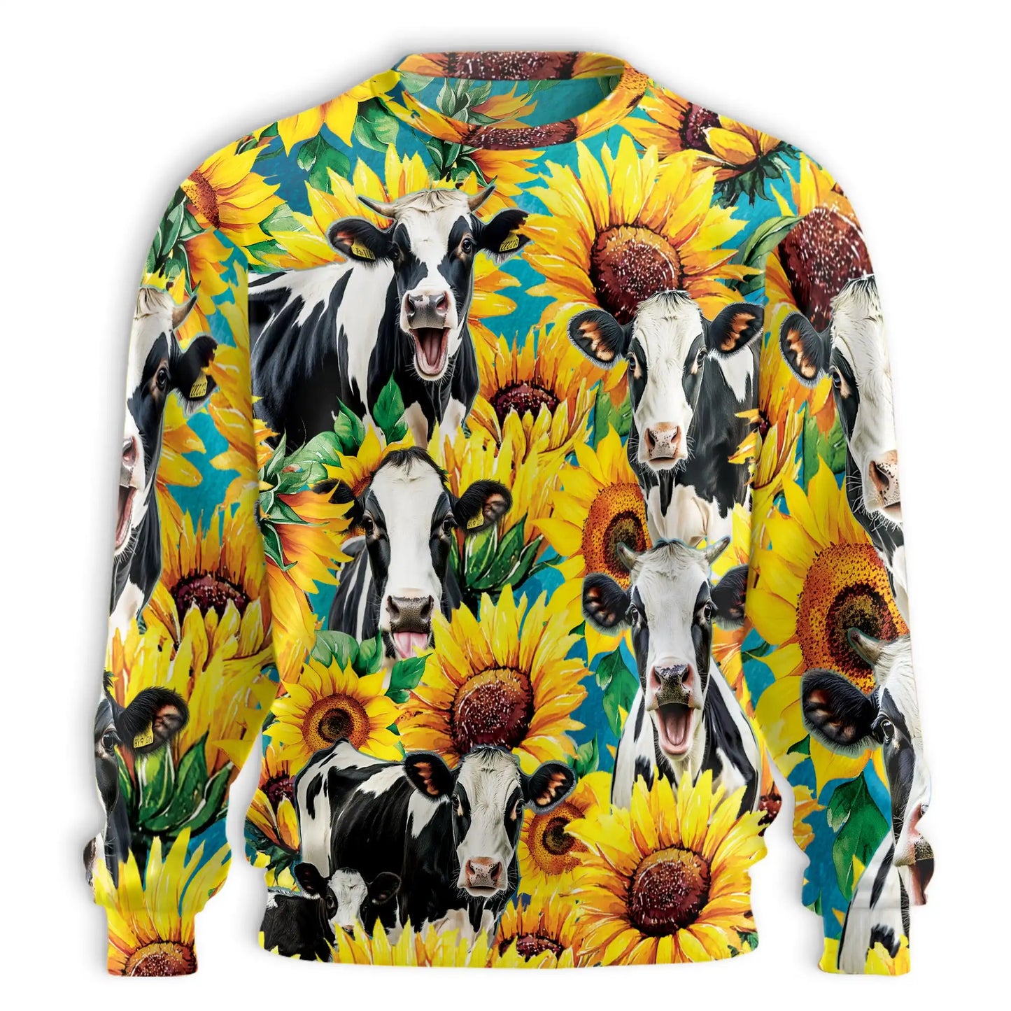 Cow Sunflower Sweatshirt, 3D All Over Print Farm Animal Floral Crewneck Pullover for Men Women, Cow Lover Gift - Netecom
