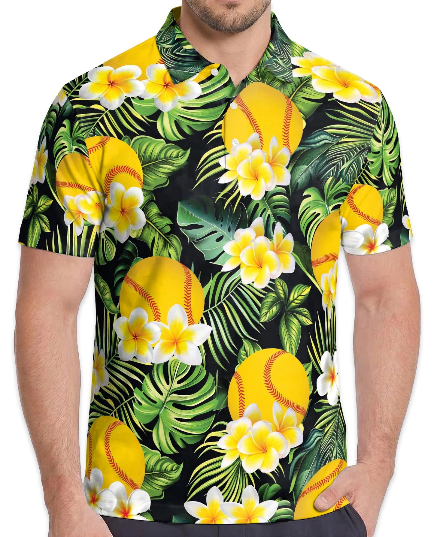 Softball Plumeria Polo Shirt for Men – Tropical Floral Style | Netecom