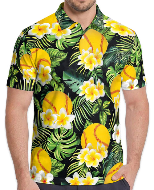 Softball Plumeria Polo Shirt for Men – Tropical Floral Style | Netecom