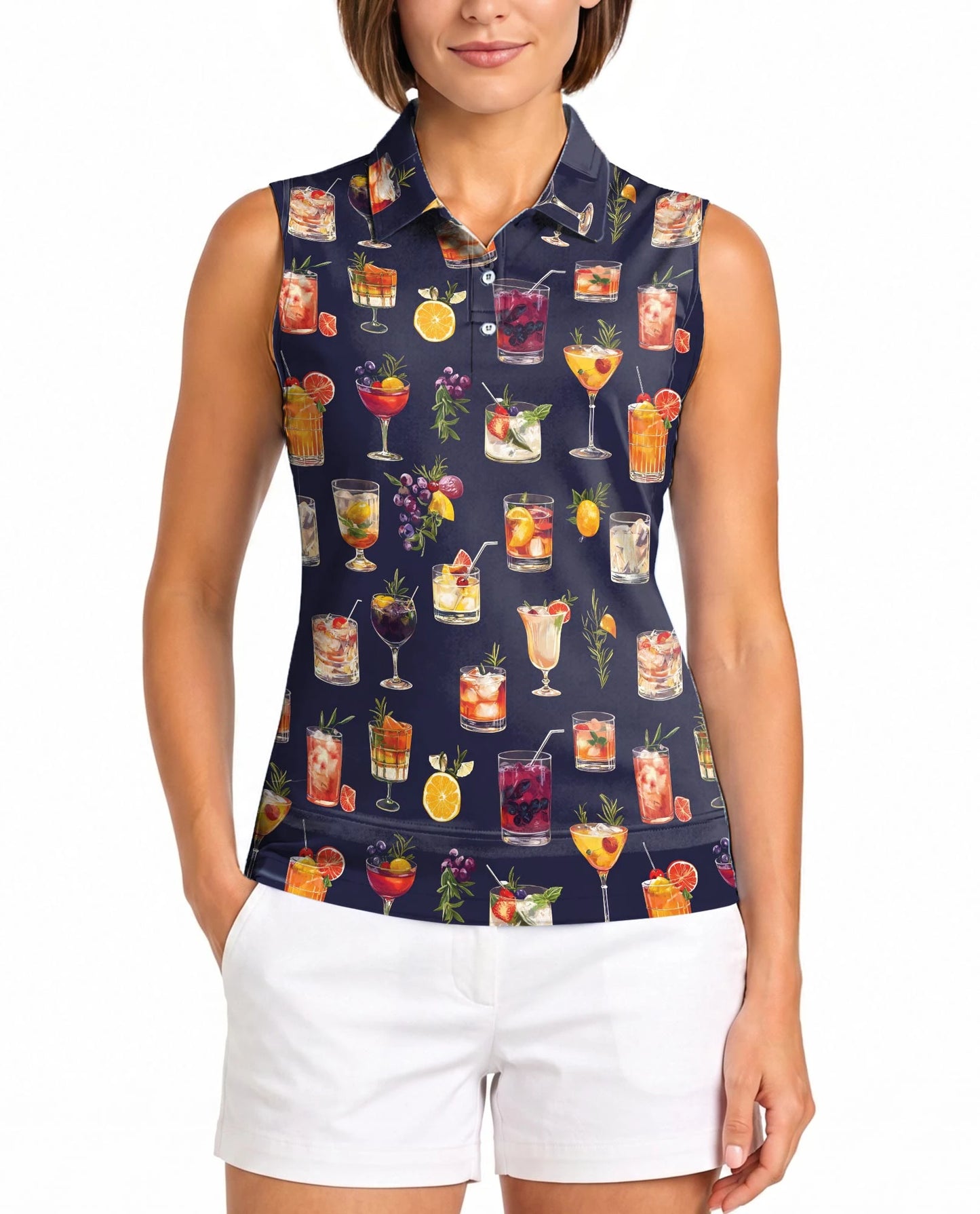 Summer Cocktails Sleeveless Polo Shirt for Women | Netecom