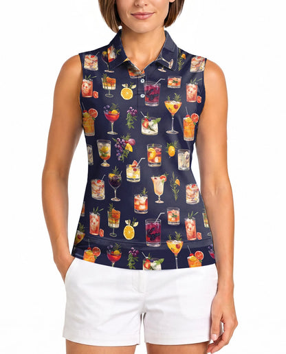 Summer Cocktails Sleeveless Polo Shirt for Women | Netecom