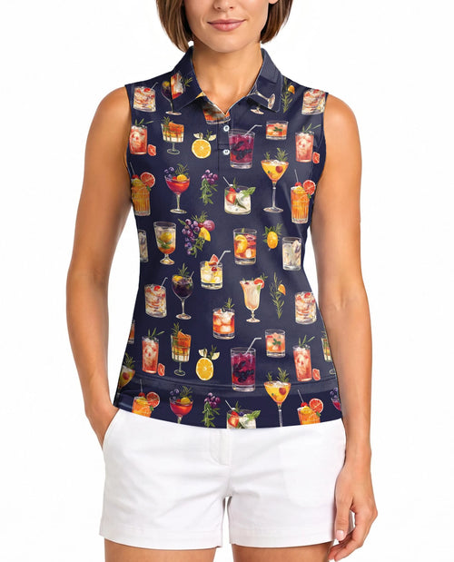 Summer Cocktails Sleeveless Polo Shirt for Women | Netecom