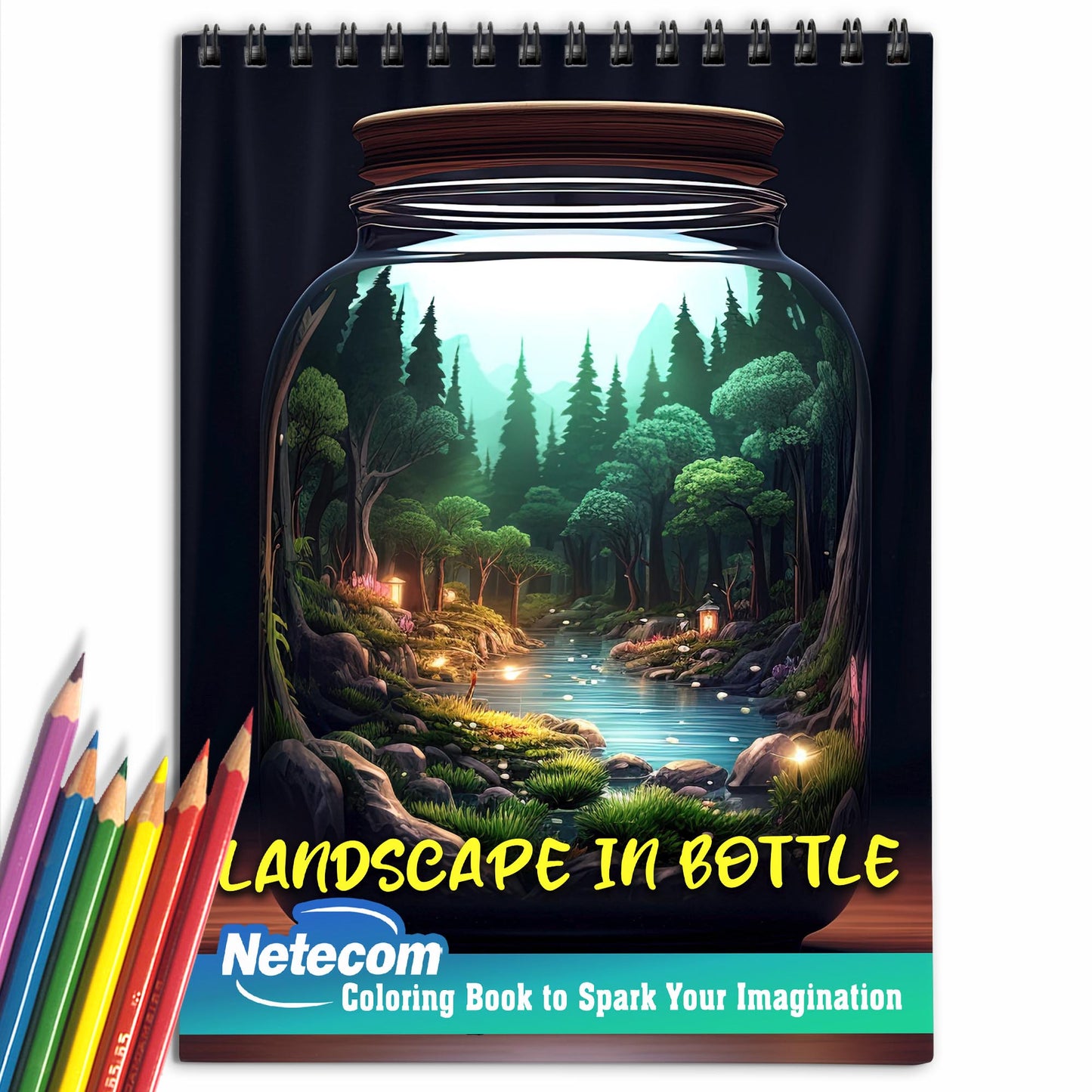 Landscape In Bottle Spiral Bound Coloring Book, Unleash Your Creativity with 30 Enchanting Coloring Pages, Depicting Tranquil Landscapes Encased in Bottles