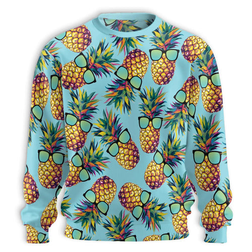 Pineapple Sunglasses Sweatshirt, 3D All Over Print Tropical Fruit Crewneck Pullover for Men Women, Summer Vacation Gift - Netecom