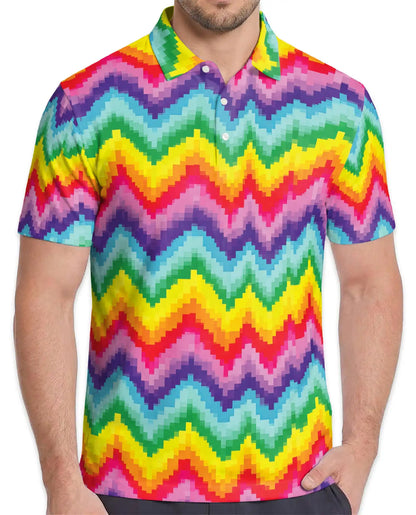 Rainbow Zigzag Polo Shirt for Men – Colorful Retro Style | Netecom