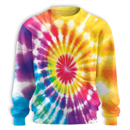 Tie Dye Sweatshirt, 3D All Over Print Colorful Abstract Pattern Crewneck Pullover for Men Women, Tie Dye Lover Gift - Netecom