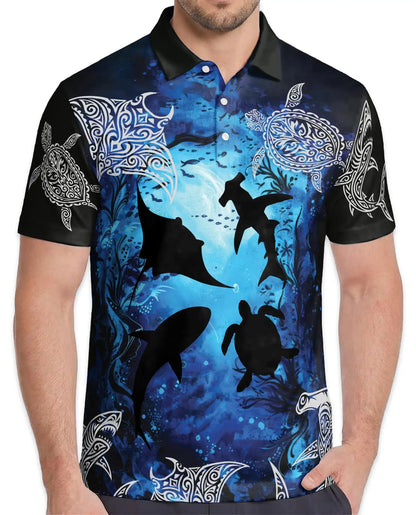 Ocean Turtle Shark Polo Shirt for Men – Tribal Sea Style | Netecom
