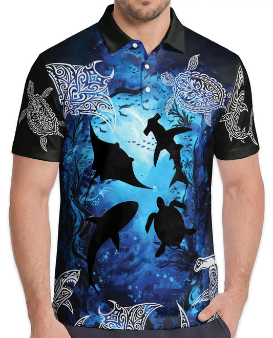 Ocean Turtle Shark Polo Shirt for Men – Tribal Sea Style | Netecom