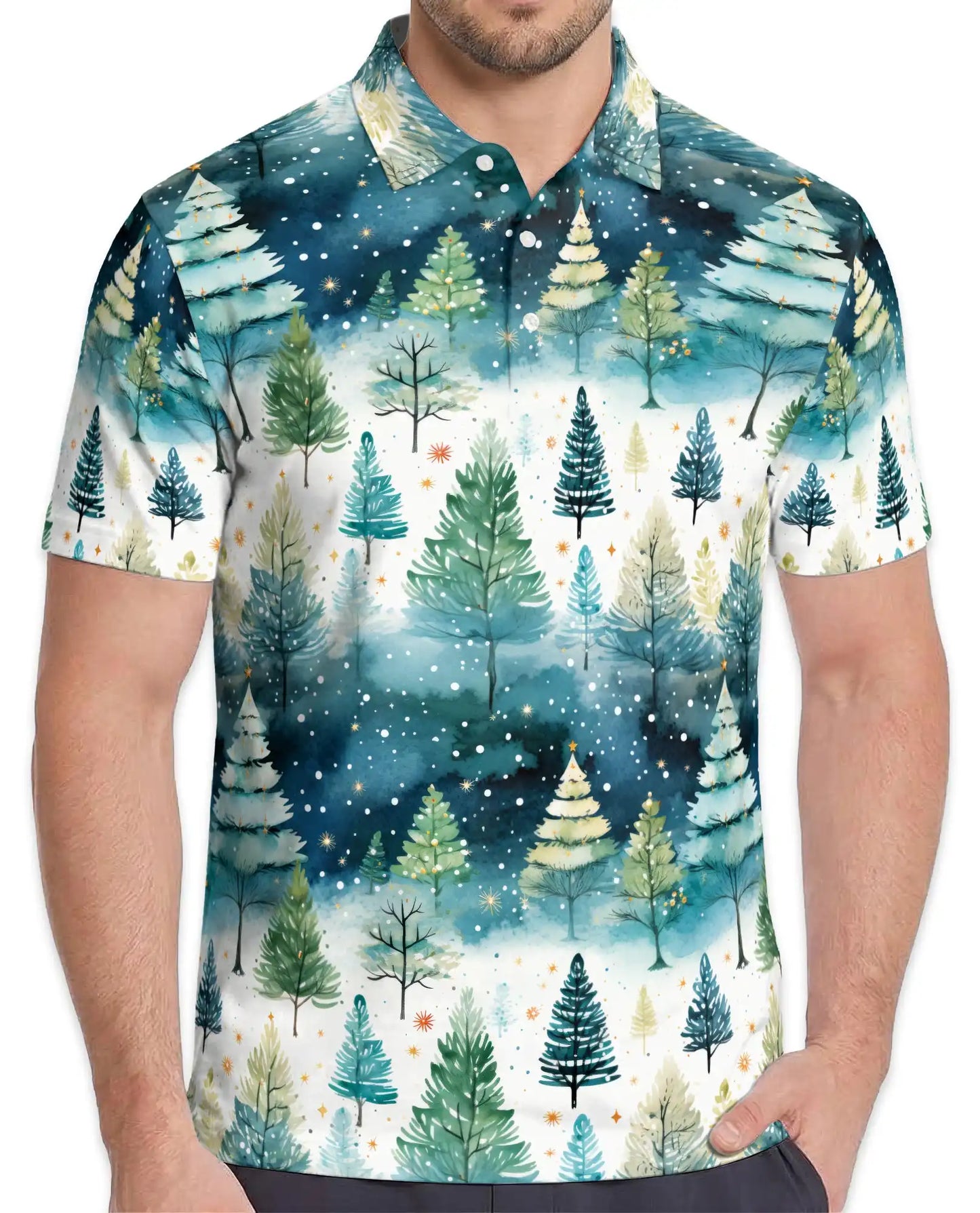 Winter Forest Polo Shirt - Snowy Christmas Tree Style | Netecom