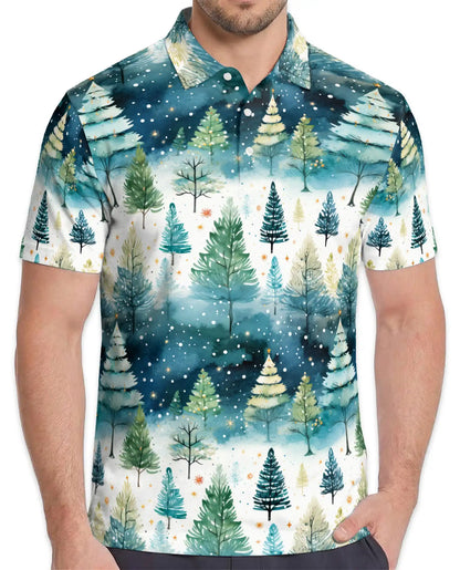 Winter Forest Polo Shirt - Snowy Christmas Tree Style | Netecom