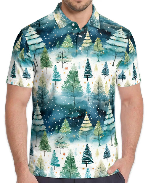 Winter Forest Polo Shirt - Snowy Christmas Tree Style | Netecom