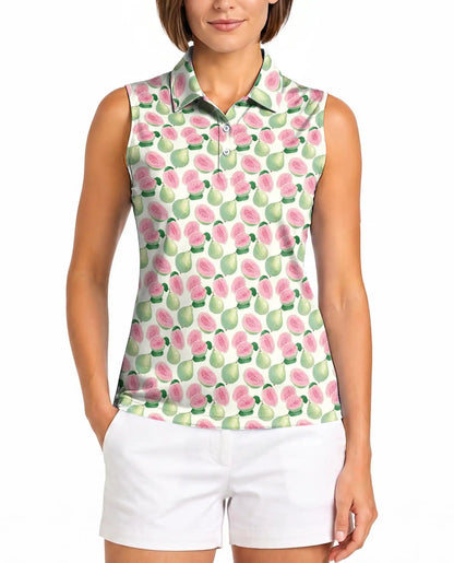 Guava Pattern Sleeveless Polo Shirt for Women | Netecom