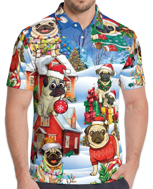 Christmas Pug 3D Polo Shirt for Men – Funny Holiday Dog Style | Netecom