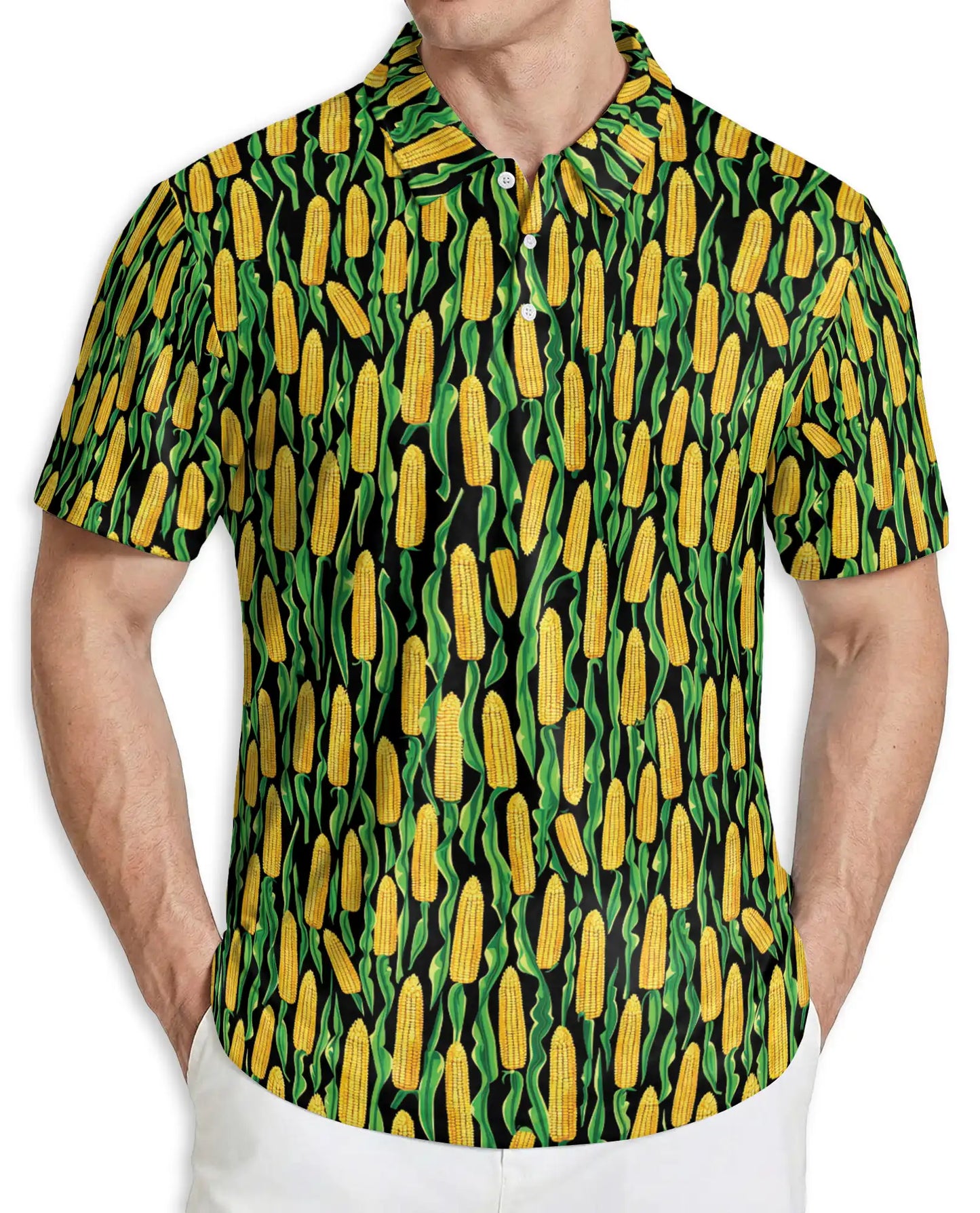 Corn Pattern Hawaiian Polo Shirt for Men | Netecom