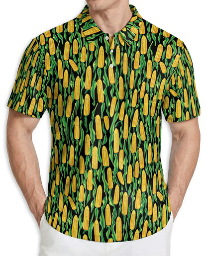Corn Pattern Hawaiian Polo Shirt for Men | Netecom