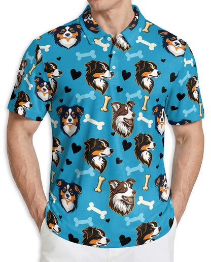 Australian Shepherd Dog Polo Shirt – Cute Blue Pet Print