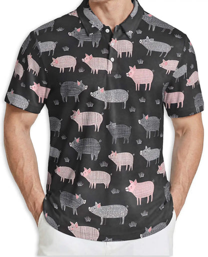Pig Hawaiian Polo Shirt for Men-Cute Farm Pig Pattern Animal Shirt | Netecom