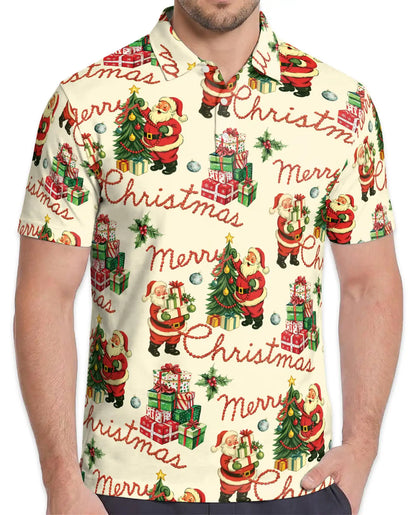 Vintage Merry Christmas 3D Polo Shirt for Men – Retro Santa Holiday Style | Netecom