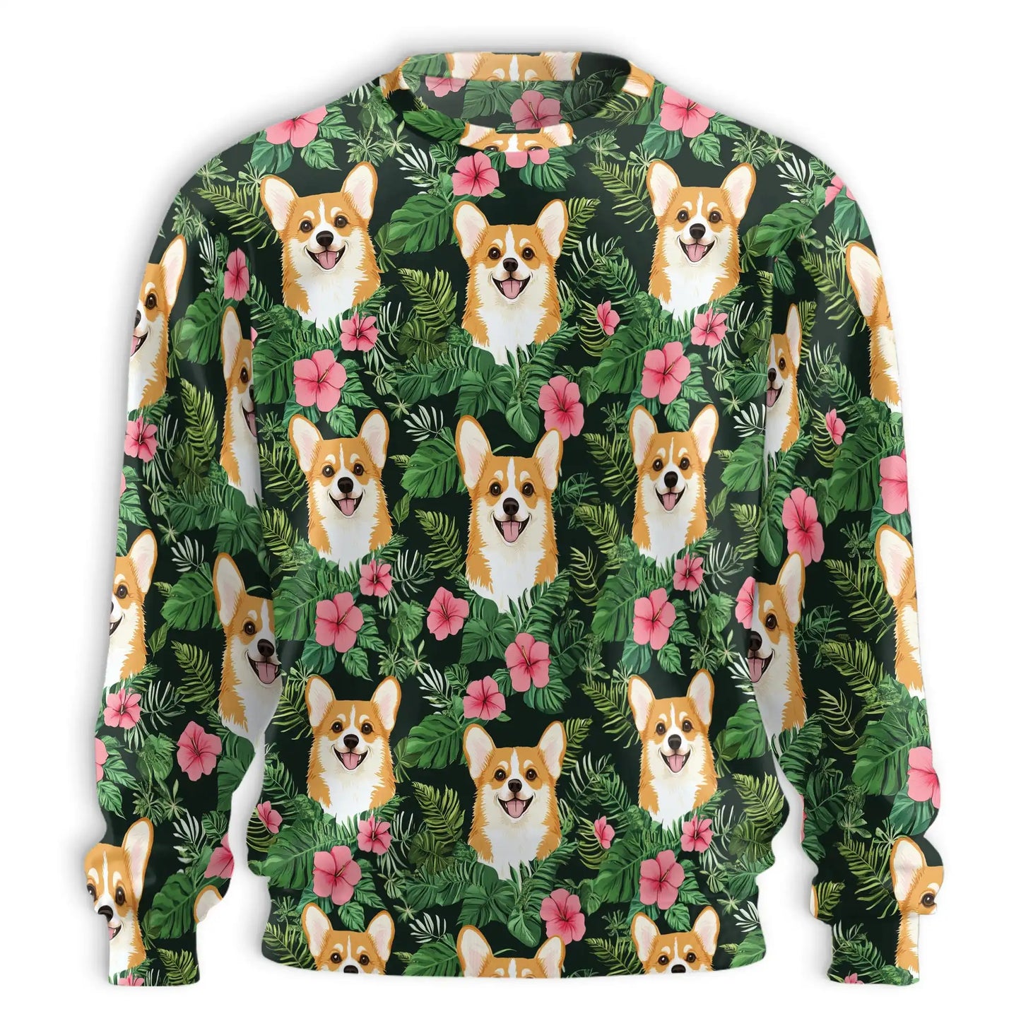 Beach Corgi Sweatshirt, 3D All Over Print Tropical Dog Crewneck Pullover for Men Women, Corgi Lover Gift - Netecom