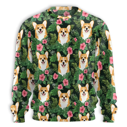 Beach Corgi Sweatshirt, 3D All Over Print Tropical Dog Crewneck Pullover for Men Women, Corgi Lover Gift - Netecom