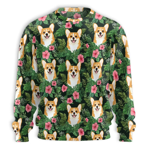 Beach Corgi Sweatshirt, 3D All Over Print Tropical Dog Crewneck Pullover for Men Women, Corgi Lover Gift - Netecom