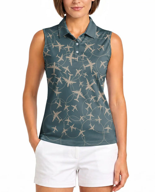 Airplane Sleeveless Polo Shirt for Women – Travel Lover Style | Netecom