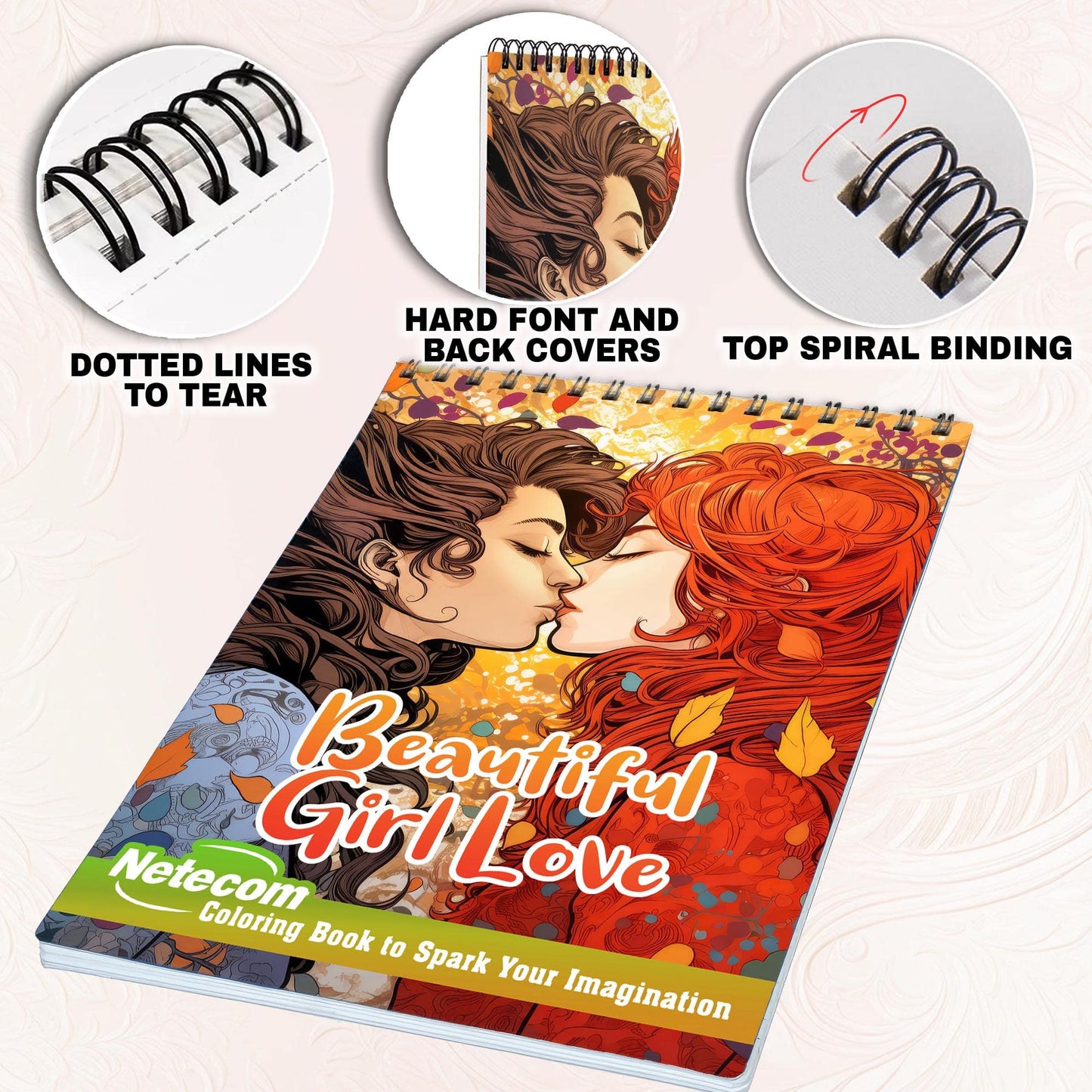 Beautiful Girl Love Spiral Bound Coloring Book, Explore the Colors of Love with 30 Enchanting Pages, Where Lesbian Partners Share Their Unique and Beautiful Bonds.