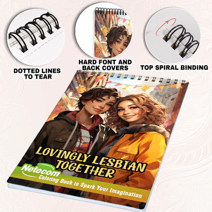 Lovingly Lesbian Together Spiral Bound Coloring Book, Embrace the Beauty of Togetherness with 30 Captivating Coloring Scenes of Loving Lesbian Couples.