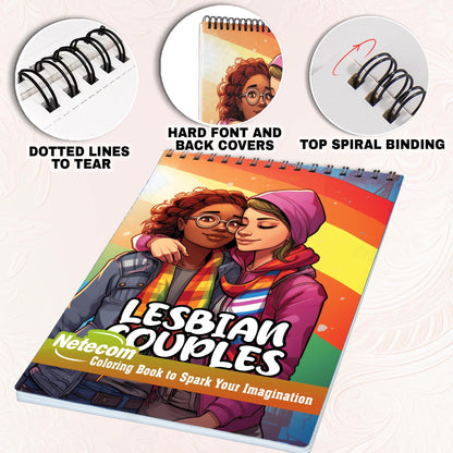 Lesbian Couples Spiral Bound Coloring Book, Embrace the Beauty of Love with 30 Captivating Coloring Scenes of Adoring Lesbian Couples.