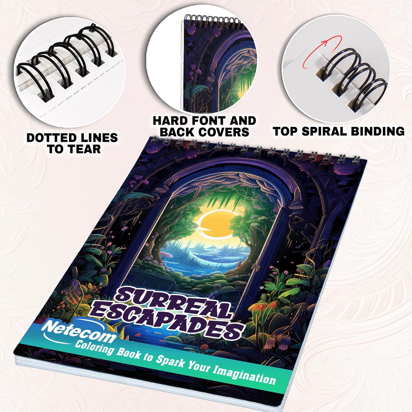 Surreal Escapades Spiral Bound Coloring Book, Enjoy 30 Whimsical Coloring Pages of Surreal Escapades for Creative Souls to Unleash Imagination.