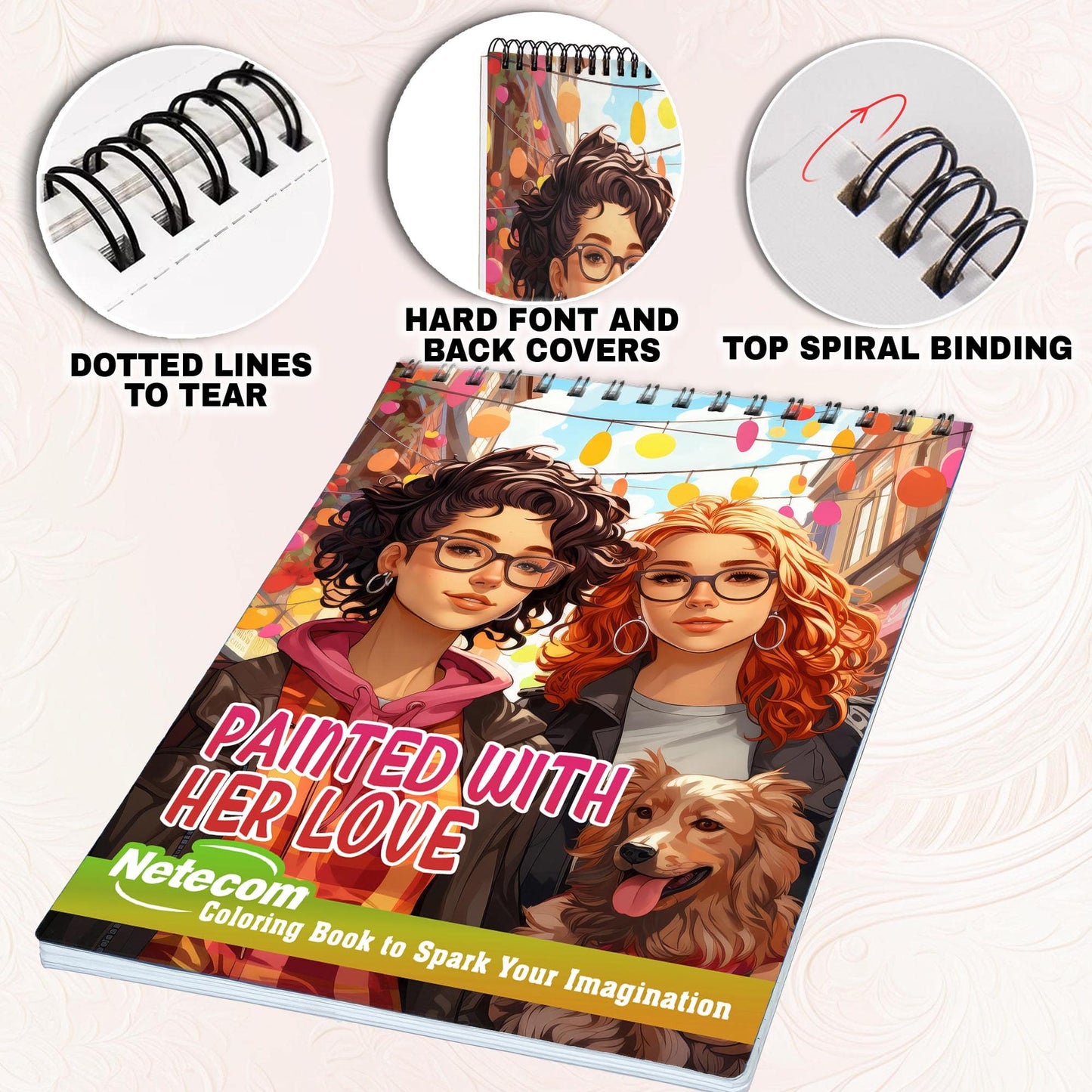 Painted With Her Love Spiral Bound Coloring Book, Unleash Your Creativity with 30 Charming Pages Filled with Heartfelt Moments of Lesbian Romance and Togetherness.