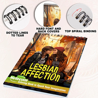 Lesbian Affection Spiral Bound Coloring Book, Embrace the Beauty of Romance with 30 Captivating Coloring Scenes of Loving Lesbian Couples.