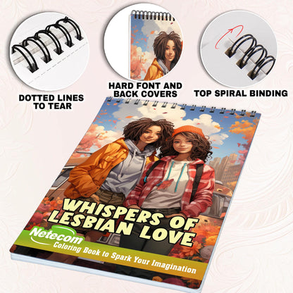 Whispers of Lesbian Love Spiral Bound Coloring Book, Embrace the Tender Moments of Lesbian Love Stories with 30 Captivating Coloring Scenes of Loving Couples.