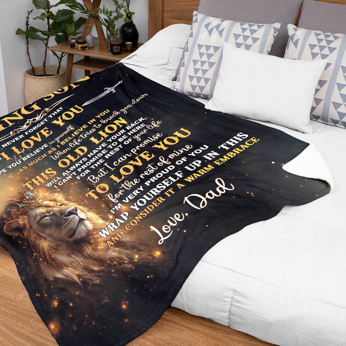 Netecom Personalized To My Son Blanket from Dad and Mom, Lion Throw Blanket for Couch, Bed or Sofa, Ultra Soft Warm, Birthday Gift for Son, Present for Christmas, Graduation
