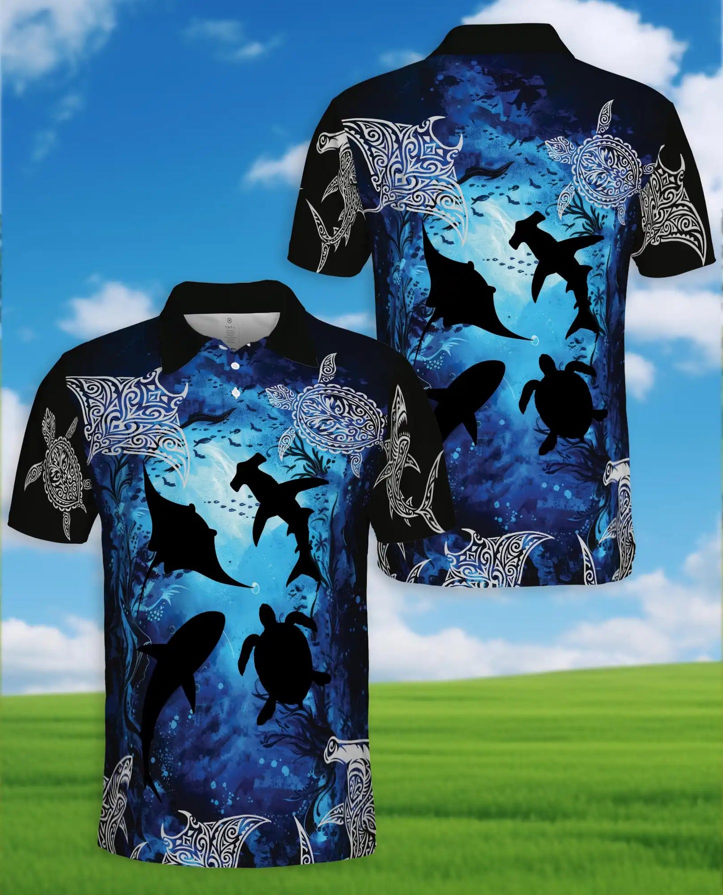 Ocean Turtle Shark Polo Shirt for Men – Tribal Sea Style | Netecom